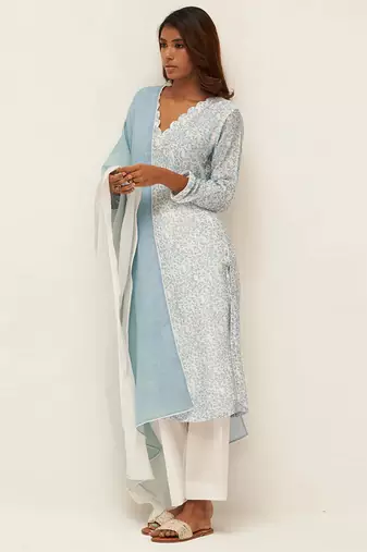 Light blue and white printed salwar suit