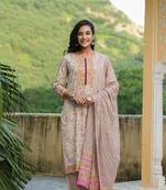 Women white printed pure cotton  stiched straight kurta trousers suit set