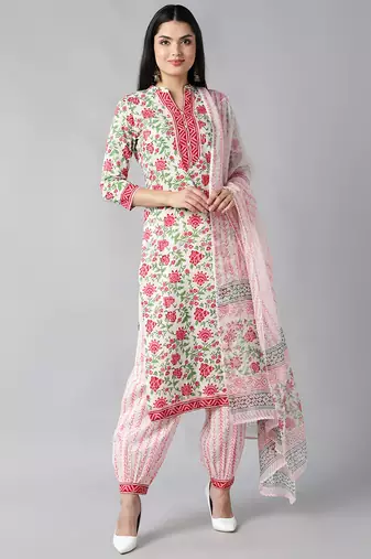 Women pink printed pure cotton  stiched straight kurta salwar suit set
