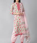 Women pink printed pure cotton  stiched straight kurta salwar suit set