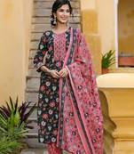 Women green printed rayon stiched straight kurta trousers suit set