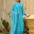 Women blue printed pure cotton  stiched straight kurta trousers suit set