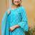 Women blue printed pure cotton  stiched straight kurta trousers suit set