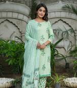Women green embroidered pure cotton  stiched straight kurta salwar suit set