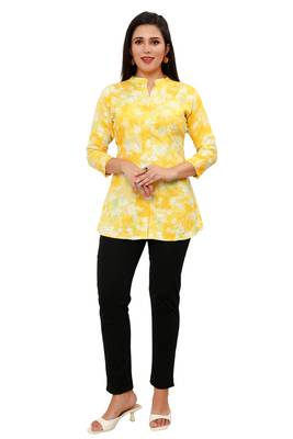Muslin rayon cotton print with foil short kurtis top 1