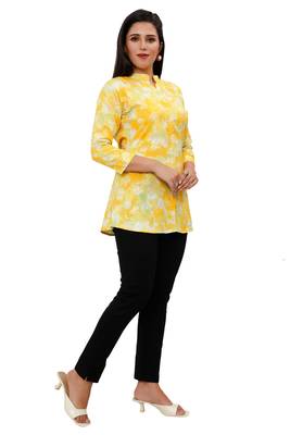 Muslin rayon cotton print with foil short kurtis top 4