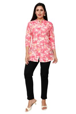 Muslin rayon cotton print with foil short kurtis top 1