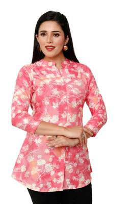 Muslin rayon cotton print with foil short kurtis top 2