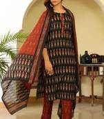 Women black printed rayon stiched straight kurta trousers suit set
