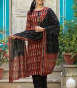 Women brown printed rayon stiched straight kurta trousers suit set