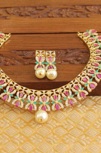 Designer gold plated cz necklace set