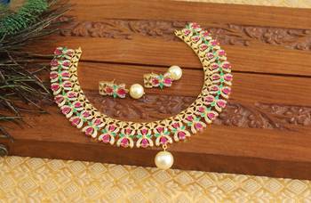 Designer gold plated cz necklace set 2