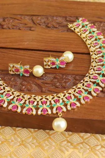 Designer gold plated cz necklace set