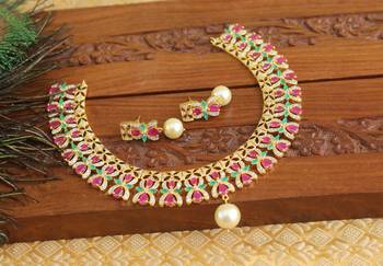 Designer gold plated cz necklace set 3