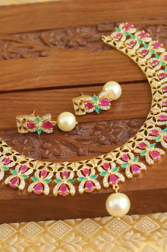 Designer gold plated cz necklace set