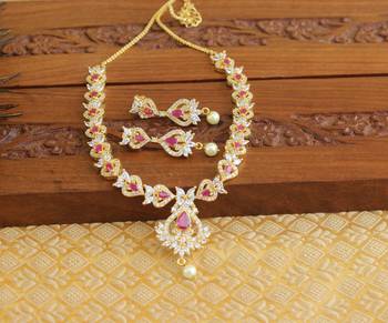 Designer gold plated cz necklace set 1