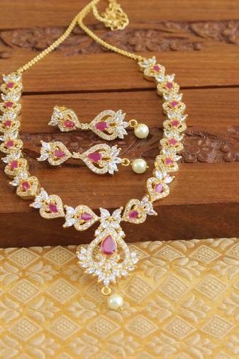 Designer gold plated cz necklace set