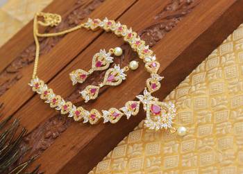 Designer gold plated cz necklace set 2