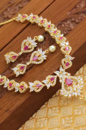 Designer gold plated cz necklace set
