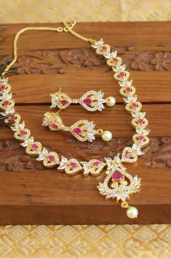 Designer gold plated cz necklace set