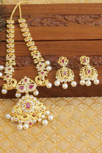 Designer gold plated cz necklace set