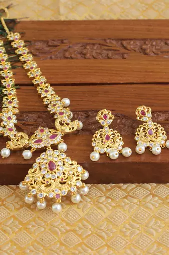 Designer gold plated cz necklace set