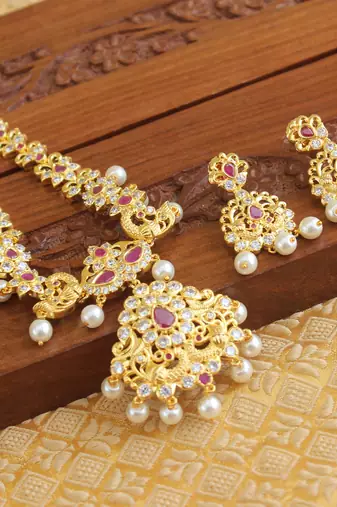 Designer gold plated cz necklace set