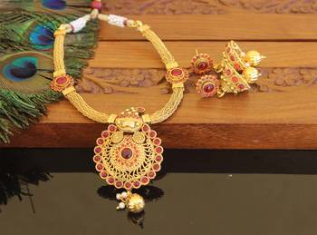Designer gold plated kempu necklace set 1
