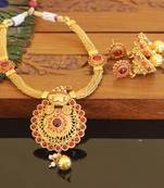 Designer gold plated kempu necklace set