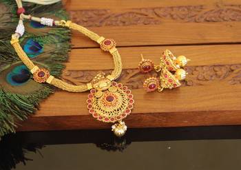 Designer gold plated kempu necklace set 2