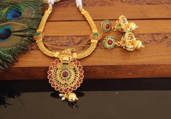 Designer gold plated kempu necklace set 1