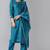 Women blue embroidered poly chanderi stiched straight kurta trousers suit set