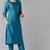 Women blue embroidered poly chanderi stiched straight kurta trousers suit set