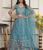 Firoji Turquoise Butter Net Sequins Embroidered Designer Lehenga Choli