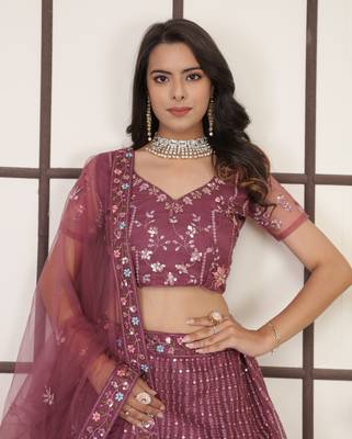 Fetching Bright Red Butter Net Embroidery With Sequins Designer Lehenga Choli For Wedding 2