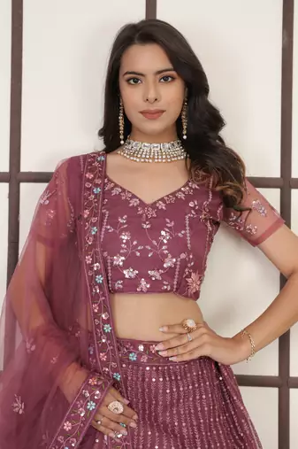 Fetching Bright Red Butter Net Embroidery With Sequins Designer Lehenga Choli For Wedding