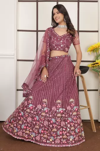 Fetching Bright Red Butter Net Embroidery With Sequins Designer Lehenga Choli For Wedding
