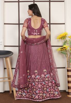 Fetching Bright Red Butter Net Embroidery With Sequins Designer Lehenga Choli For Wedding 5