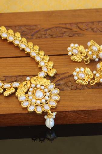 Designer gold plated peacock necklace set