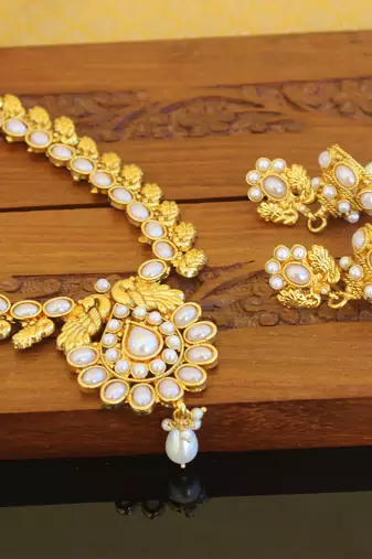 Designer gold plated peacock necklace set