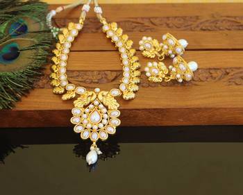 Designer gold plated peacock necklace set 3