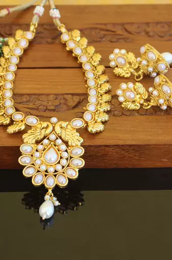 Designer gold plated peacock necklace set