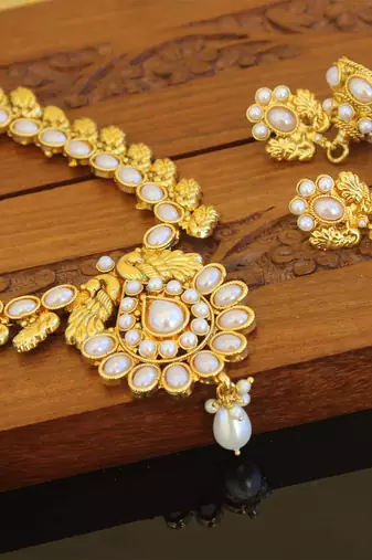 Designer gold plated peacock necklace set