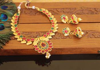 Designer gold plated peacock necklace set 1