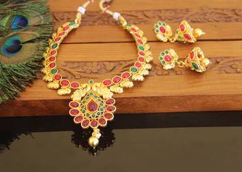 Designer gold plated peacock necklace set 2
