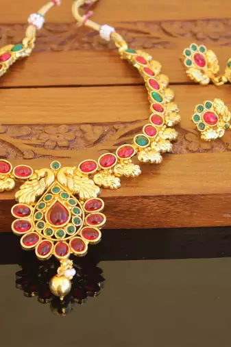 Designer gold plated peacock necklace set