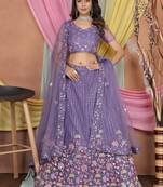 Lavender Butter Net Sequins Embroidered Designer Wedding Lehenga Choli