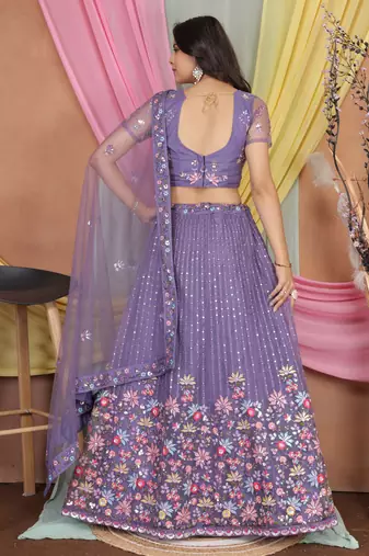 Lavender Butter Net Sequins Embroidered Designer Wedding Lehenga Choli