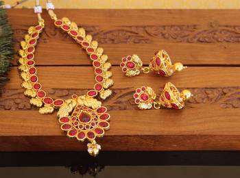 Designer gold plated peacock necklace set 1
