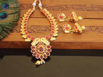 Designer gold plated peacock necklace set 2